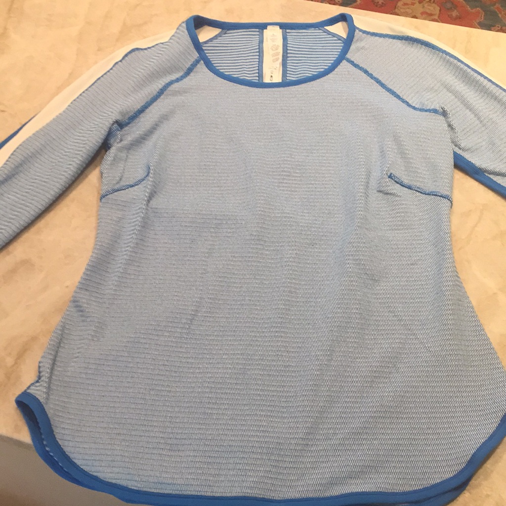 Lululemon Athletica Light Blue Long Sleeve Tee With Royal Blue Trim